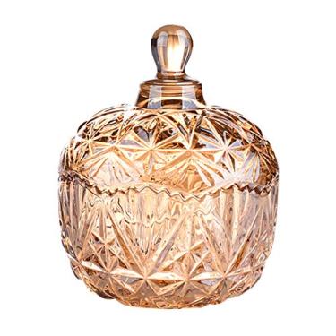 Imagem de Socosy Royal âmbar em relevo cristal sem chumbo vidro doce pote com tampa caixa de joias casamento doces buffet jarro de armazenamento de cozinha