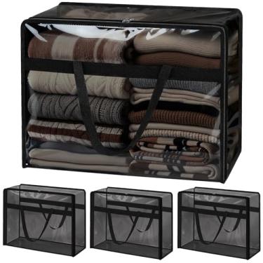 Imagem de SGHUO Sacos de armazenamento de roupas 60L extra grande de vinil transparente bolsa de armazenamento para cobertor, edredom, roupa de cama, bolsas de mudança com zíper e alça reforçada (4 peças, preto