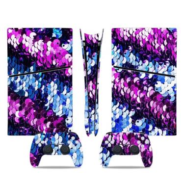 Imagem de Capa de decalque para disco Ps5, capa adesiva de vinil de corpo inteiro para console e controle PlayStation 5 (edição de disco PS5, Blue Lightning) (purpurina preta roxa, PS5 Slim Digital)