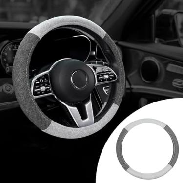 Imagem de Hovom Capa de volante de carro, macia, confortável, antiderrapante, respirável, algodão, linho, redondo, protetor de volante, serve para 38 cm, acessórios interiores universais elegantes para carros
