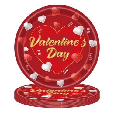 Imagem de 24 peças de pratos de papel de dia dos namorados, coração vermelho, sobremesa, prato de jantar descartável, para noivados, casamentos, aniversários, festas, decorações