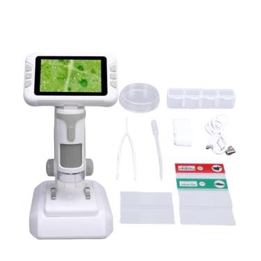Imagem de Microscópio portátil infantil, bolso para microscópio, portátil, digital, tipo C, tela de 4 polegadas, tamanho 1080p HD 1600X com luz LED para exploração ao ar livre (cinza)