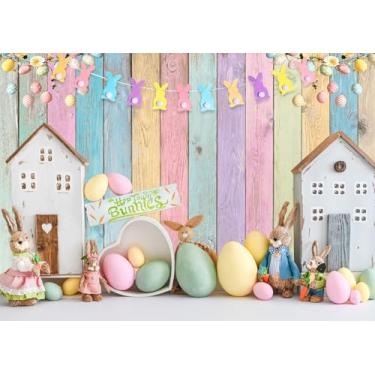 Imagem de DePhoto Pano de fundo de Páscoa, 2,8 x 1,8 m, primavera, ovos coloridos, coelho, coelho, parede, fotografia, fundo para decoração de festa de Páscoa, faixa fotográfica