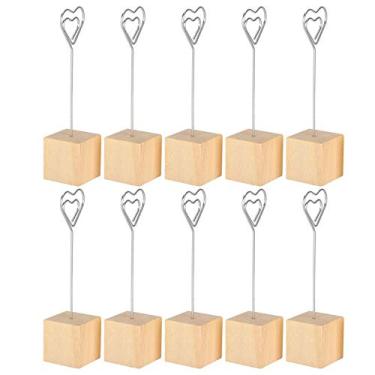 Imagem de 10 Unidades de Suporte para Fotos Notas Cartões Mensagem Prateleira com Grampo Metal e Base Madeira Sólida Visita Mesa Escritório Decoração Casa Casam