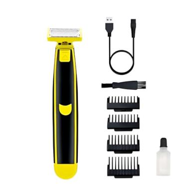 Imagem de Aparador de Barba e Cabelo Recarregável, Preto com Amarelo, 5W, 4 Pentes de 1mm a 6mm, Bateria de Longa Duração, com Cabo USB e Escova