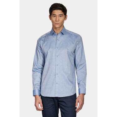 Imagem de Camisa Manga Longa Cosmo Slim Sarja Pima Lisa Azul-Masculino