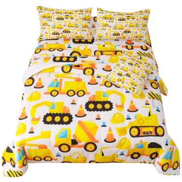 Imagem de Namoxpa Conjunto de edredom de 6 peças, estampa de escavadeira de carros 3D, decoração de 6 peças com edredom, lençol de cima, lençol com elástico, fronha, tamanho casal