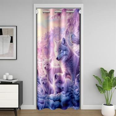 Imagem de Cortina de porta de lobo da neve 1 painel, 86 cm L x 203 cm C, cortina de porta de aventura de animais safári para privacidade, cortina de porta de árvores de neve natural para decoração de sala de