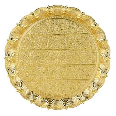 Imagem de Bandeja de servir chá de café redonda dourada decorativa para decoração de mesa de jantar em casa - barra de balcão de cozinha em círculo dourado, decoração circular ornamentada vintage estilo otomano