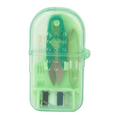 Imagem de Requintado portátil mini macaron cor caixa de ferramentas de costura de plástico conjunto de tesouras de linha de agulha kit de costura completo para iniciantes em viagens em casa (Verde)