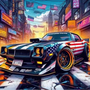 Imagem de CXYQLC Kits de pintura de diamante 5D DIY para adultos, arte de diamante, tema de corrida americana, pintura de diamante, broca completa, kits de artesanato para decoração de parede de casa, presentes