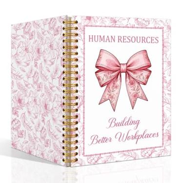 Imagem de SRWNFOS Caderno espiral forrado branco de recursos humanos, cadernos engraçados de capa dura com laço rosa de 160 páginas para RH, presentes de agradecimento de aniversário de Natal para mulheres