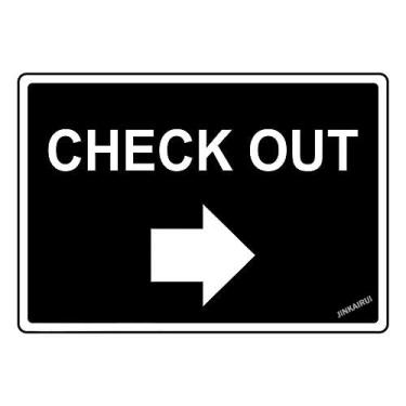 Imagem de Nova placa de aviso decoração de parede check out (com seta para a direita) aviso metal resistente placa de estanho placa de quintal placa de escritório placa de segurança externa e interna 20 x 30 cm