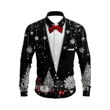 Imagem de Camisa Masculina De Natal De Manga Longa Com Lapela Casual Moda Festa 