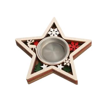 Imagem de Suporte de vela de madeira de Natal rústico com recorte festivo MDF para decoração de mesa de férias, adereço de foto, presente, estrela