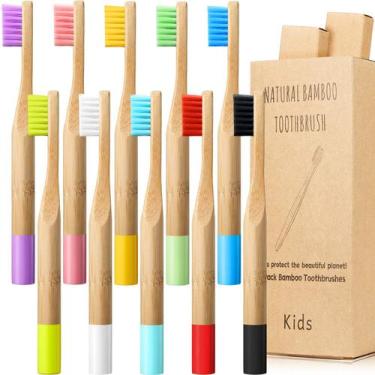 Imagem de Escova de dentes Boao Kids Bamboo Natural Wood Soft Bristle x10