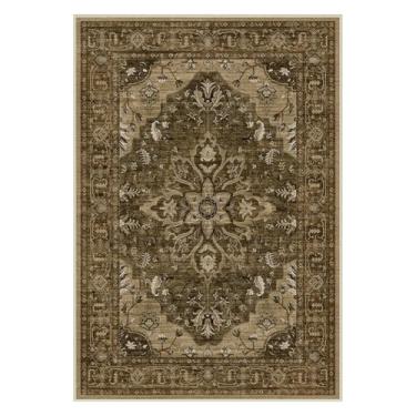 Imagem de RELEANY Tapetes de área 6 x 15 cm, lavável, antiderrapante, estampa floral, vintage, tapete medalhão para sala de estar, quarto, sala de jantar, marrom, marrom escuro