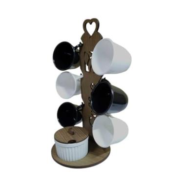 Imagem de Suporte para 6 Xícaras com Açucareiro – Madeira MDF, Organizador de Cozinha para Cantinho do Café, Ideal para Armazenamento e Decoração Doméstica (S/MARROM C/6 XC PT/BR - R/BR)
