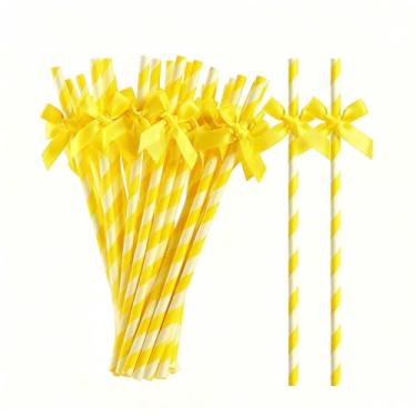 Imagem de 20 Palhinhas Amarelas, Gravatas Descartáveis Decorativas Canudos para Coquetel, Canudos de Papel Fofos Biodegradáveis, Aniversário, Piquenique, Casamento, Artigos de Festa para Suco, Café, Chá
