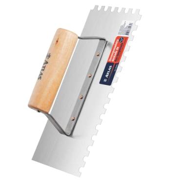 Imagem de Atlas - Desempenadeira de Aço Dentada e Cabo em Madeira com uma Haste de Fixação Fechada, Tamanho de 12x25cm.