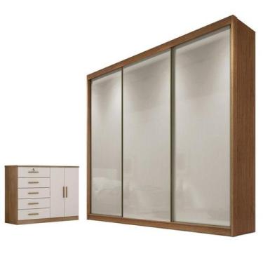 Imagem de Guarda Roupa Casal Medelim e Cômoda Seul Cumaru 25 Fendi - Novo Horizo