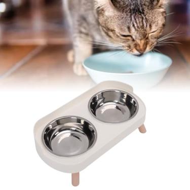 Imagem de Ymiko Tigela Elevada para Gatos Tigelas Duplas de Aço Inoxidável Prato Elevado de Comida e água para Animais de Estimação para Gatos Cães Pequenos Durável Fácil de Limpar Design (WHITE)
