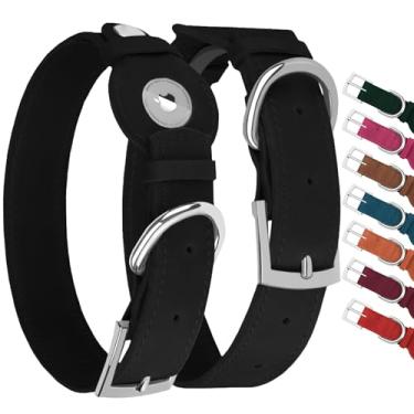 Imagem de Coleira de couro para cães com suporte para Airtag – Coleira para cães Apple Air Tag – Coleira macia para animais de estimação para cães pequenos, médios e grandes (preta, M, ajuste de pescoço de 30 a