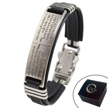 Imagem de Pulseira Masculina Feminina Pai Nosso Crucifixo Couro NE-Unissex