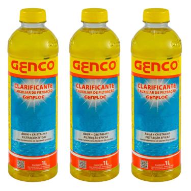 Imagem de Kit 3 GENFLOC Genco Clarificante para Piscina 1 Litro Auxiliar de Filtração