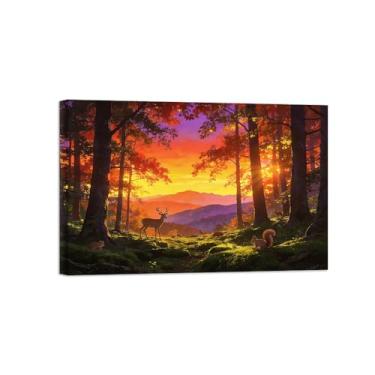 Imagem de Impressão em tela de paisagem de arte de parede - árvore animais pôr-do-sol pintura decoração quadros para sala de estar pronto para pendurar 40x60cm16x24in tela embrulhada