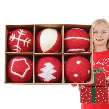 Imagem de Bolas de feltro para árvore de Natal, enfeites de bolas de árvore de Natal - Conjunto de 6 decorações de bolas artesanais de feltro - Decorações elegantes da bola dos ofícios, decoração decorativa da