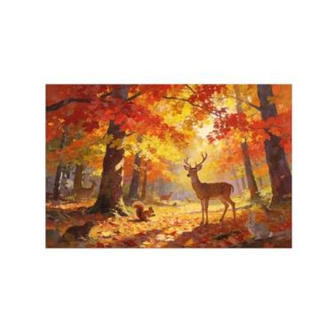 Imagem de Impressão em tela de paisagem de arte de parede - Animais da floresta de outono - Pintura de decoração - Imagens para sala de estar quarto 20 x 30 cm 8 x 12 polegadas sem moldura