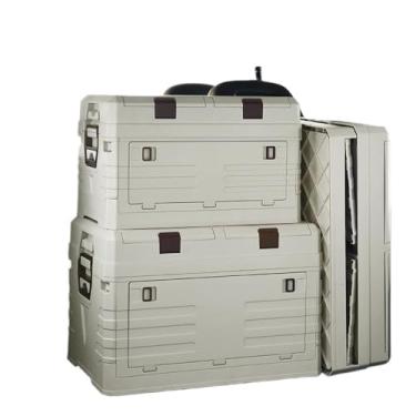 Imagem de Armazenamento Caixa de armazenamento de acampamento de plástico PP dobrável: organizador portátil de porta-malas de carro ao ar livre com tampa de madeira(Desert clamshell)