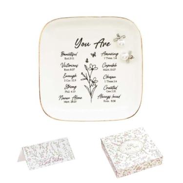 Imagem de GISK Bandeja de joias de cerâmica, prato decorativo para anéis, brincos, colares, pulseiras, chaves de relógio (você)