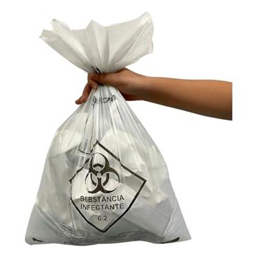 Imagem de Saco Lixo para Descarte de Resíduos 30 Litros Medida 50X60 Padrão Hospitalar Branco Rolo com 100 Unidades