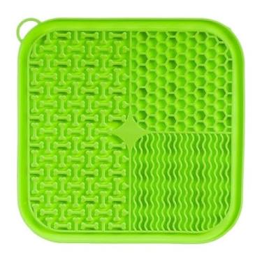 Imagem de Tapete De Lamber Texturizado Educador para Pet Cães E Gatos Alimentação Lenta Com Ventosa Quadrado (Verde)