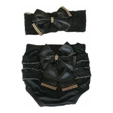 Imagem de Kit Calcinha Bunda Rica Laço Faixa Cabelo Roupa Bebe Luxo - Lala Lulu,