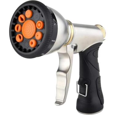 Imagem de Bicos de mangueira 9 padrões ajustáveis bocal de pulverização de mangueira de metal resistente pulverizador de água antiderrapante para limpeza/irrigação de gramado jardim/chuveiro de animais de