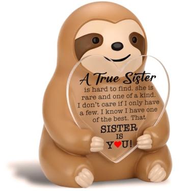 Imagem de akeke Sister Gifts Estatueta de preguiça, irmã preguiça positiva, 7,5 cm, decoração de mesa de resina com placa acrílica de coração inspirador, presente de aniversário de amizade motivacional para