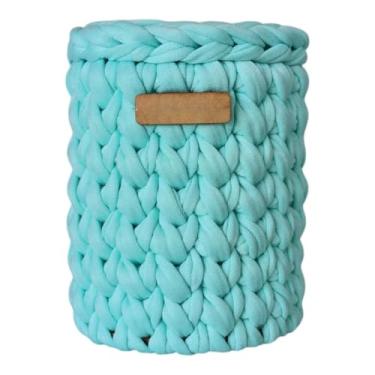 Imagem de Organizador de Mesa Artesanal em Crochê com Base de Madeira - Porta-Lápis Caneta Cachepô Multiuso para Ambientes Organizados (Verde BB)