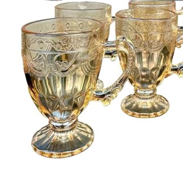 Imagem de Conjunto 6 Canecas C/Pé Vidro Cristal Âmbar Dourada Rainbow Fruta190ml Taças Ambar Xicaras cafe cha(Ambar)