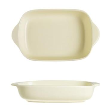 Imagem de Caçarola de cerâmica colorida com cabo duplo assadeira doméstica quadrada utensílios de mesa salada tigela de arroz assado cozinha (branco)