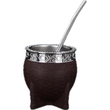 Imagem de MATEAR Mate Imperial Argentino Kit Mate, Taza de te Acero inoxidável, com caneca de cuia de chá de palha, uma bomba (palha), couro artesanal embrulhado ideal para presente e viagem (marrom)