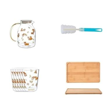 Imagem de Utensílios para servir bebidas chaleira fria de vidro resistente a altas temperaturas, conjunto de copos domésticos de grande capacidade, garrafa de água