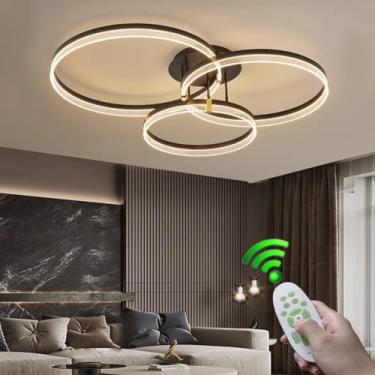 Imagem de Luminária de teto moderna, circular e criativa, na cor preta, com corpo em alumínio, LED, dimerizável, com controle remoto, ideal para iluminação de quartos, restaurantes e cozinhas (50cm +