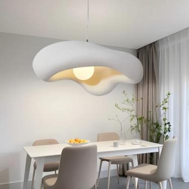 Imagem de Luminária pendente Wabi-sabi E27, estilo nórdico moderno, com cúpula em imitação de pedra, lustre criativo em formato de flor para quarto, sala de estar, sala de jantar e cozinha (Branco, 60