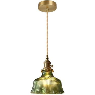 Imagem de Luminária pendente retrô para pia de ilha de cozinha E27, estilo antigo, com padrão geométrico, lustre de vidro decorativo, mini luminária de teto para quarto, sala de jantar ou loft (verde,