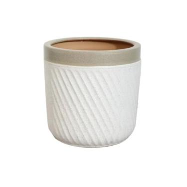 Imagem de KEG801302 Vaso de flores de sarja redondo para uso interno e externo grande vaso de cerâmica com orifício de drenagem para plantador de jardim e pátio doméstico