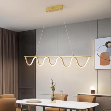 Imagem de Luminária pendente LED linear para sala de jantar, 100 cm de comprimento, lustre com regulagem de intensidade e controle remoto, luminária moderna para mesa de jantar, sala de estar, bar, es
