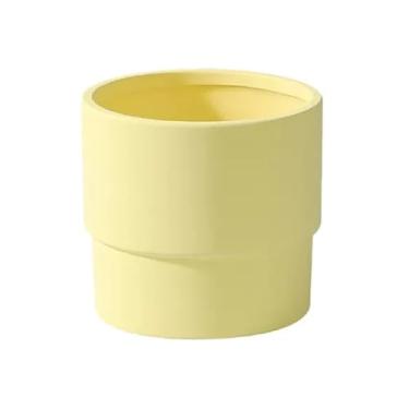 Imagem de KEG801302 Vaso de flores de cor sólida, simples, reto, fechado, redondo, vaso de cerâmica, plantas suculentas, plantas verdes, vasos de flores (amarelo, pequeno)